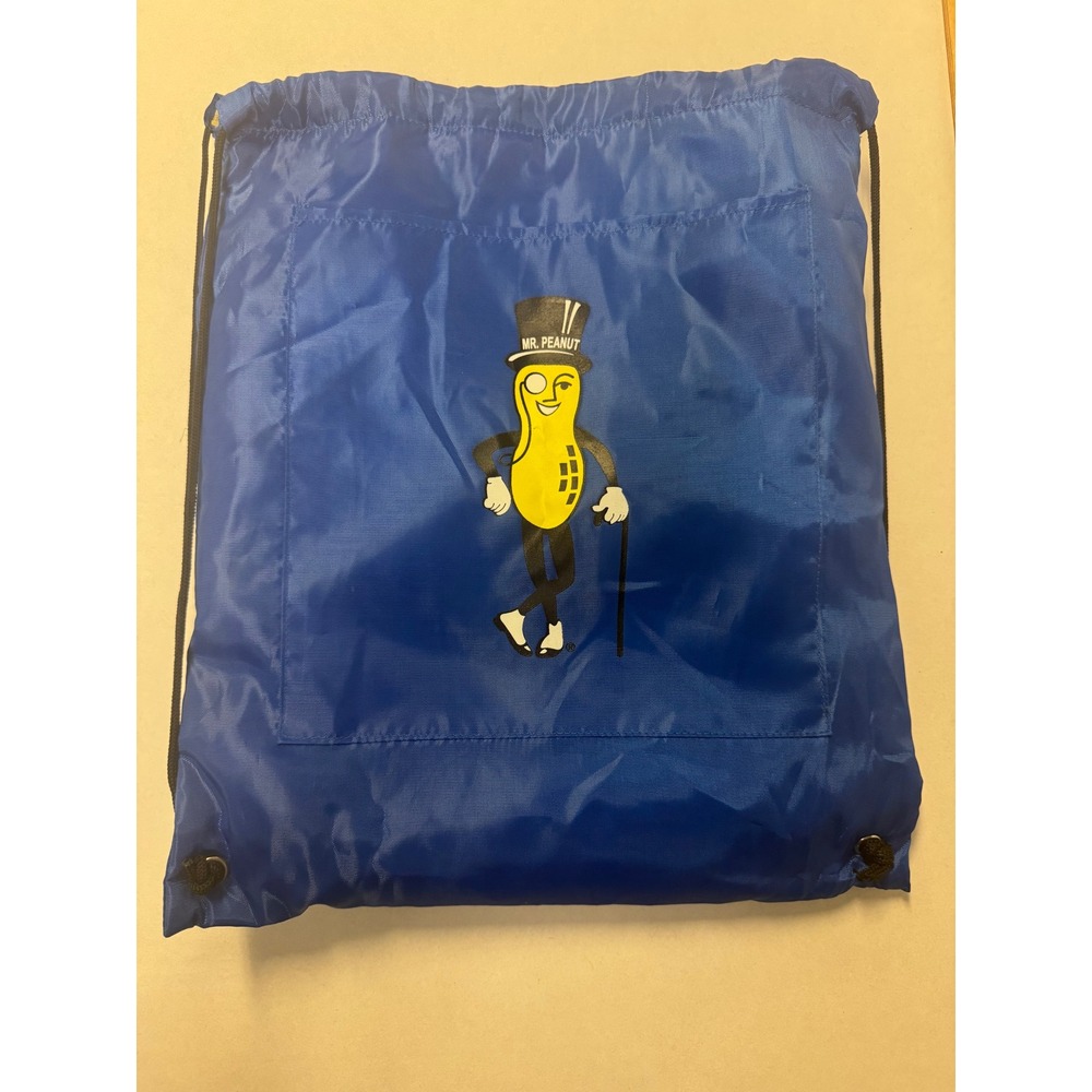 Planters Mr. Peanut Drawstring Backpack Blue Cinch Bag Advertising Memorabilia